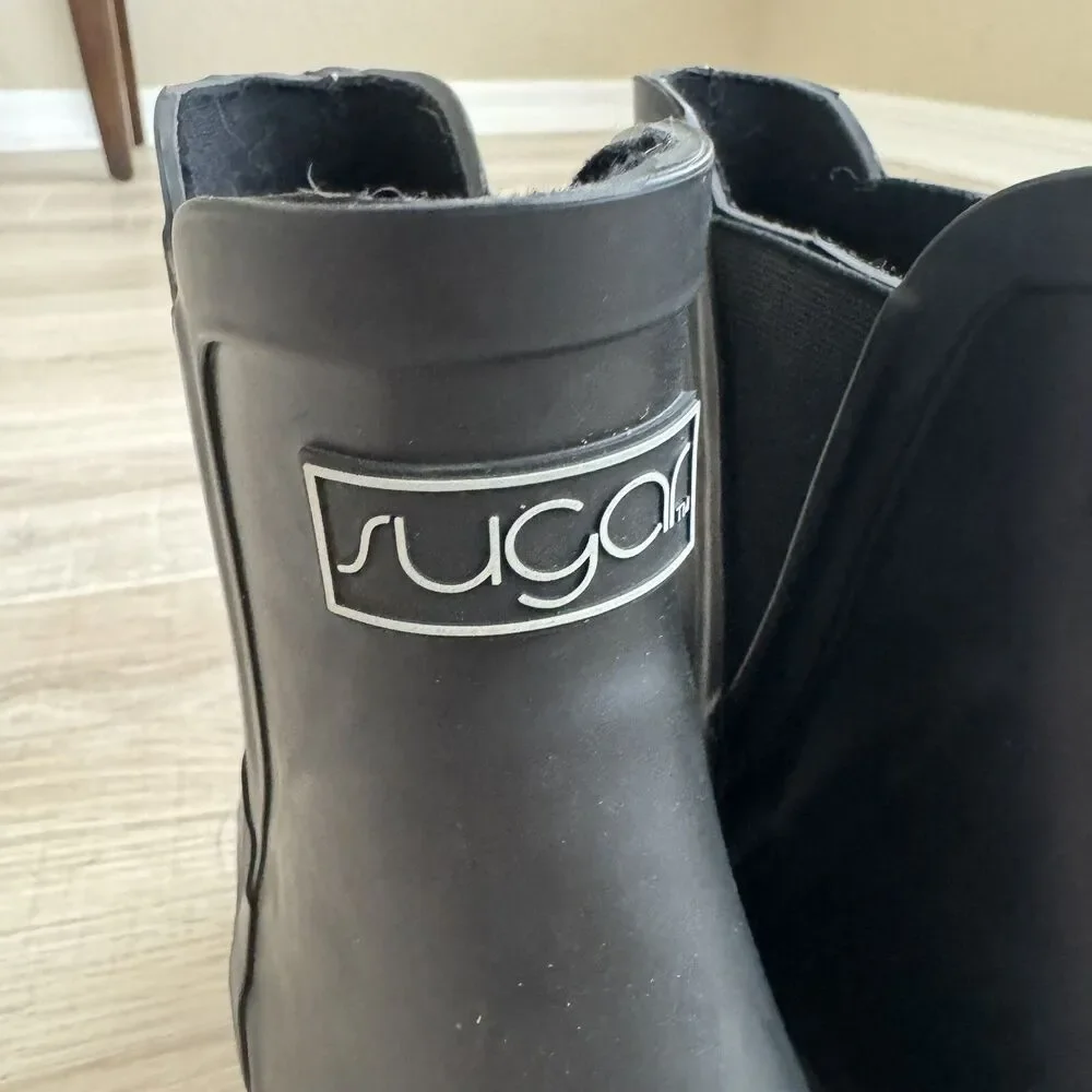 Sugar Womens Splash Rubber Ankle Black Rain Boots Shoes Womens Size 6